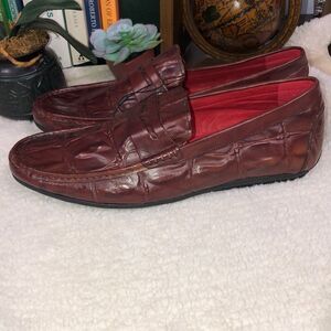 Men’s 9 Burgundy Cognac Tone Pebbled Leather Loafers Driver’s Slip On Shoes